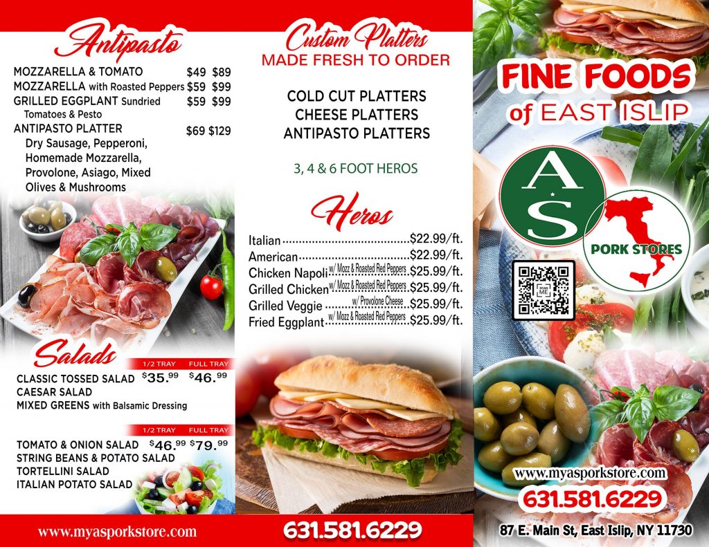 Regular Menu « As Fine Foods of East Islip, Pork Store, Italian Deli